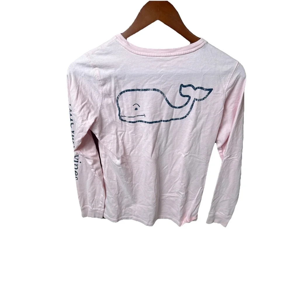 Vineyard Vines Long Sleeve Vintage Whale Print Top XXS Flamingo Pink Distressed - Picture 6 of 7